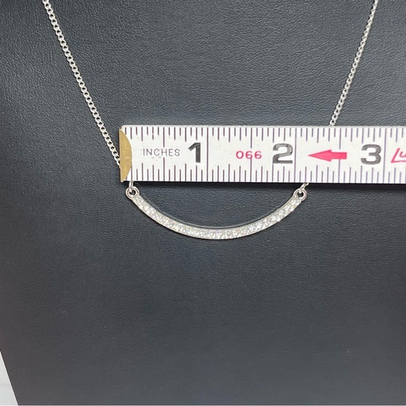 White Crystal Curve Bar SMILE Pendant Necklace Silver 16-19" - Picture 5 of 8